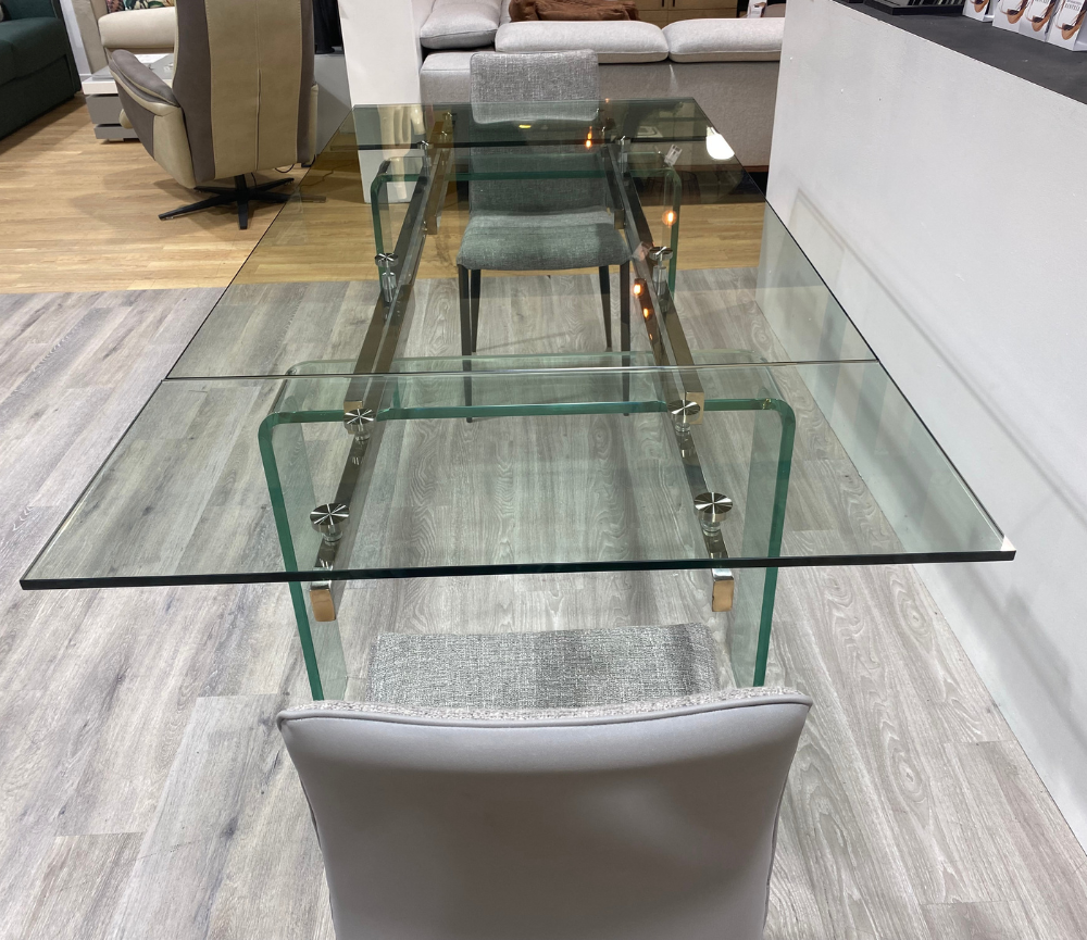 Table en verre transparent extensible rectangulaire L160cm ou L140cm - Nelly