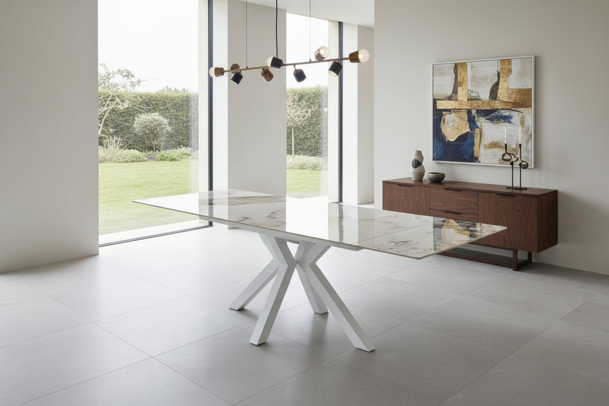 Stan table extensible céramique marbre – configuration ouverte 240 cm, rallonges en place