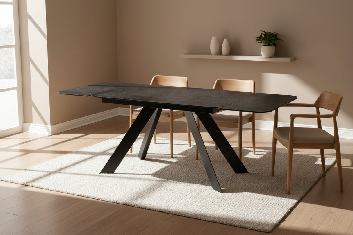 Texas table céramique extensible – configuration fermée 130 cm, vue de face profondeur 75 cm