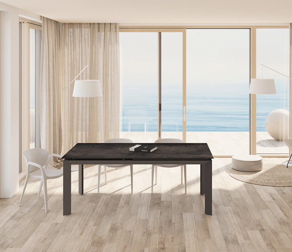 Bogota table céramique extensible – vue de trois quarts, format 180 cm fermé