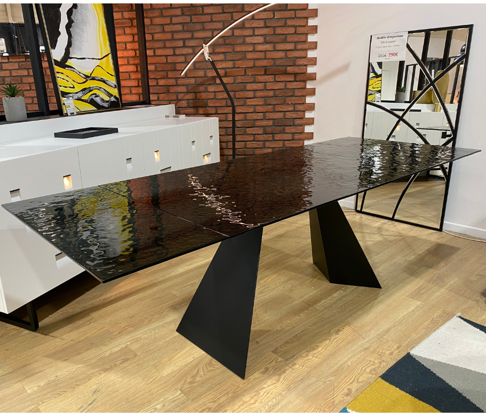 Table extensible rallonges intégrées verre noir fumé EXPOSITION L160cm - Watersy