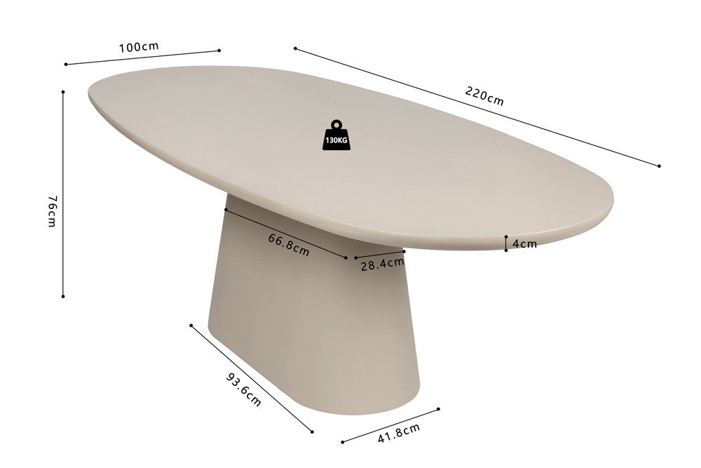 table forme galet de salle à manger en béton ciré beige