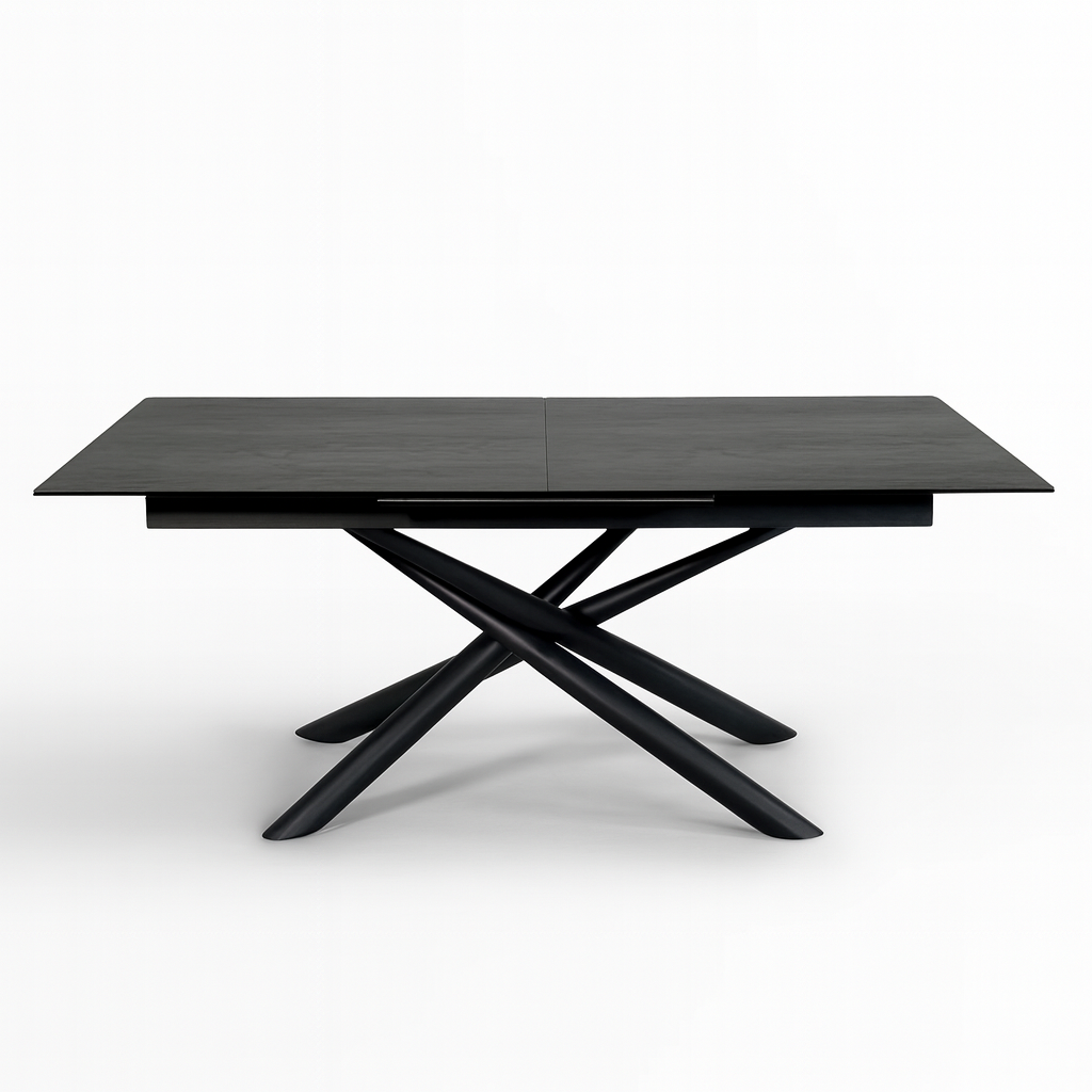 Table à manger extensible Barbara – vue de face – céramique grise – pieds métal noir