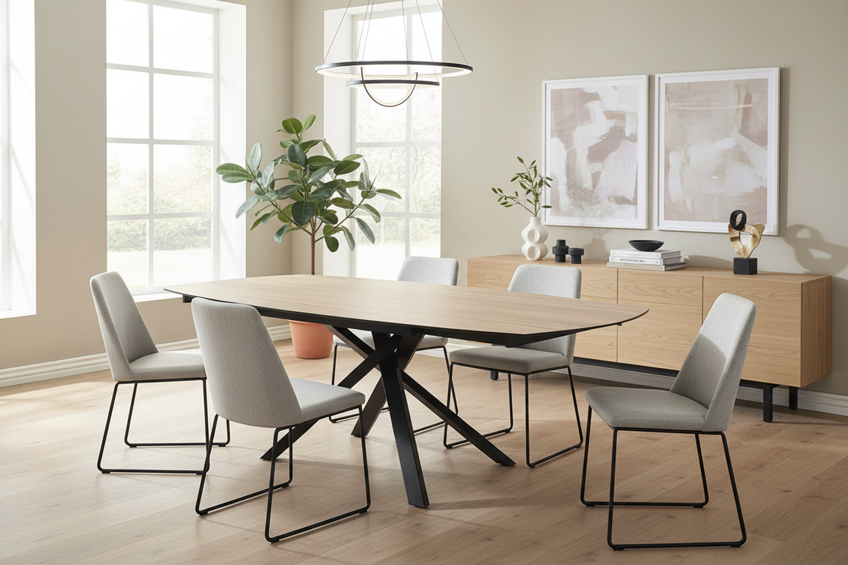 Table Kheops ceramique bois dans une salle à manger contemporaine