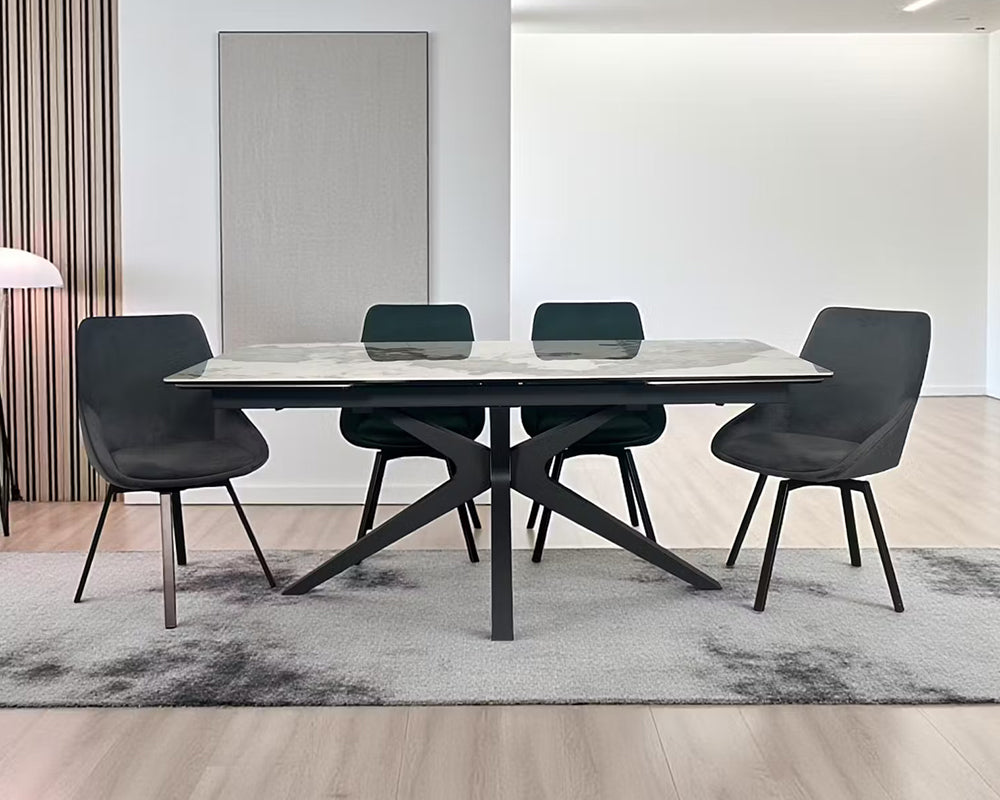 Table Sirocco en situation - salle à manger - céramique effet marbre