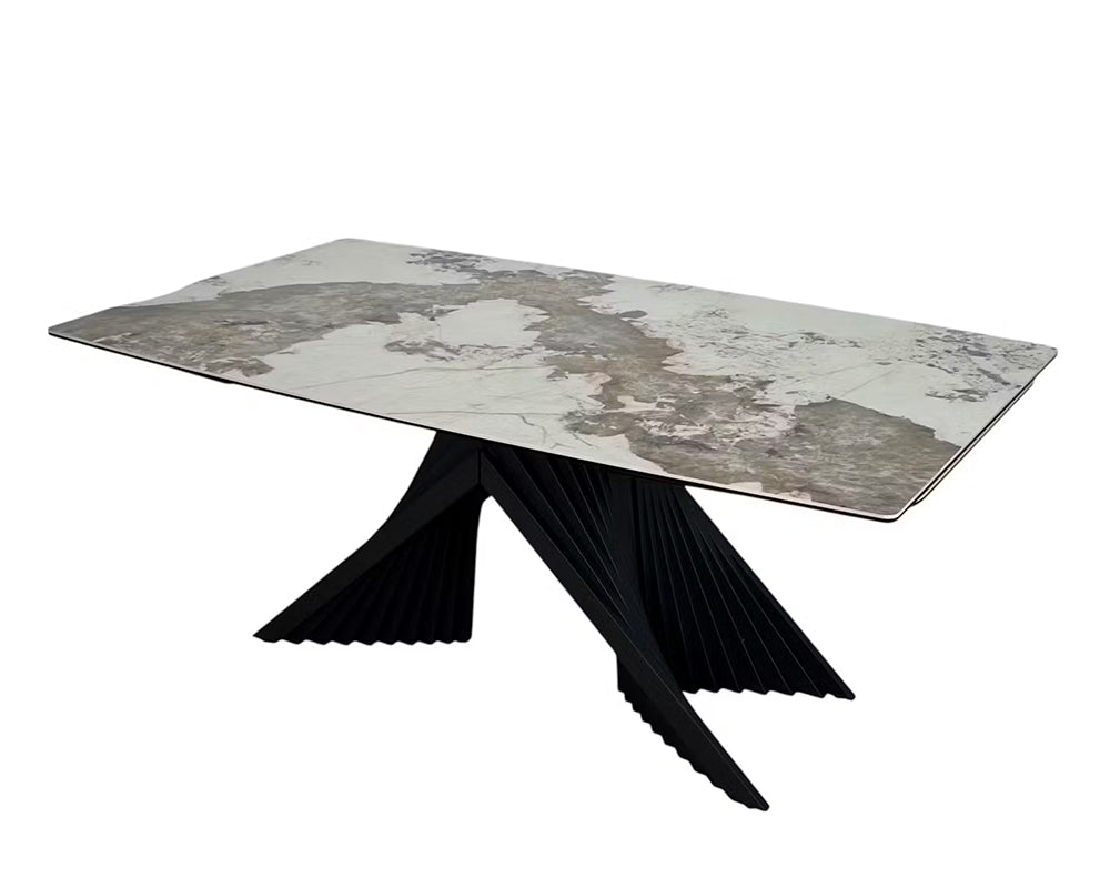 Table à manger Sirocco - vue 3/4 - céramique effet marbre