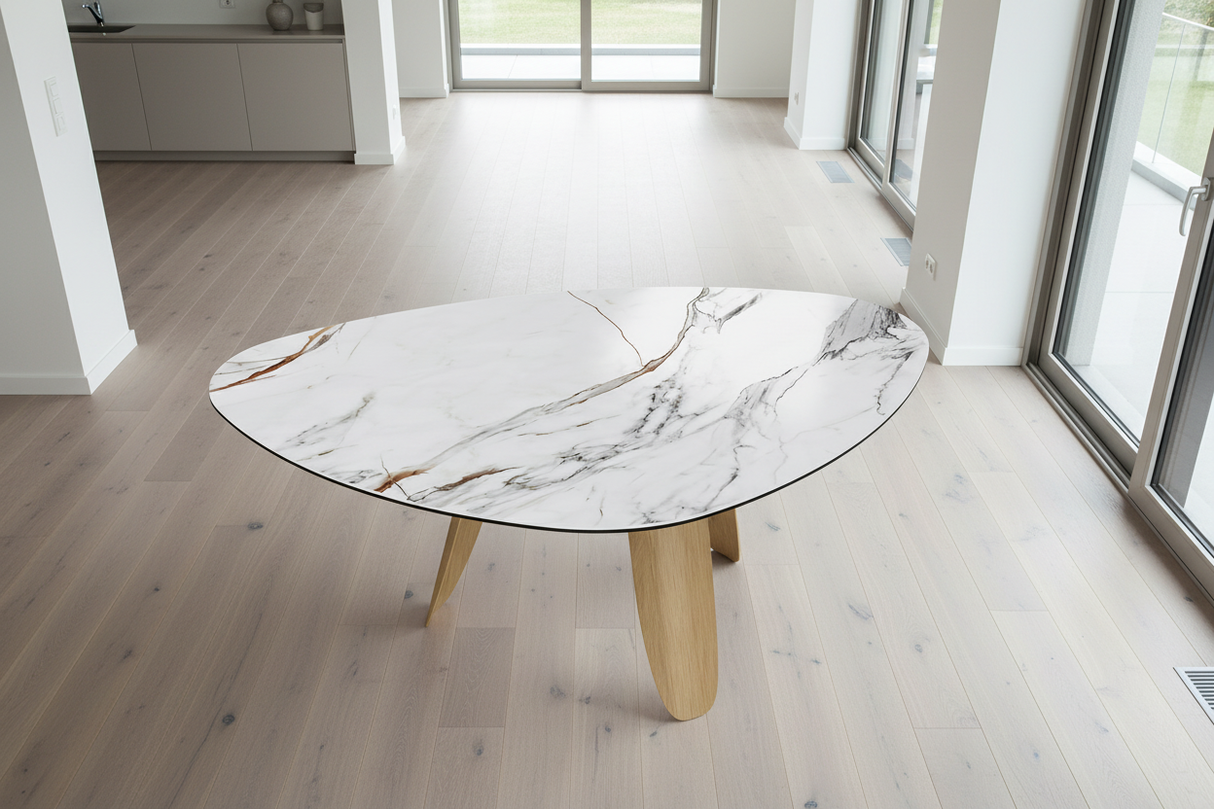 Table à manger triangulaire céramique blanche salle à manger contemporaine