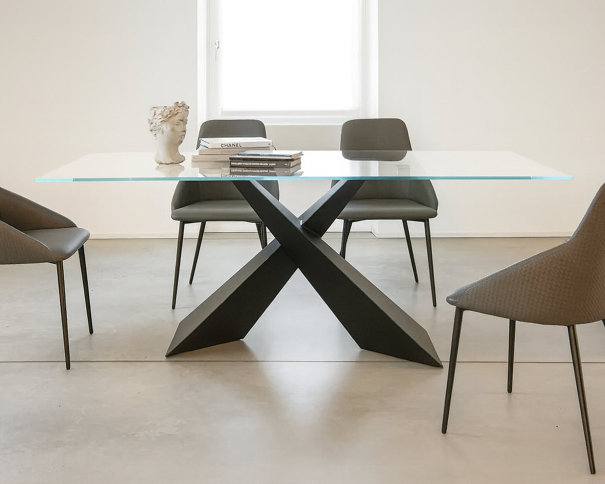 Table à manger en verre pied croisé couleur noir - viadurini - Souffle d'intérieur