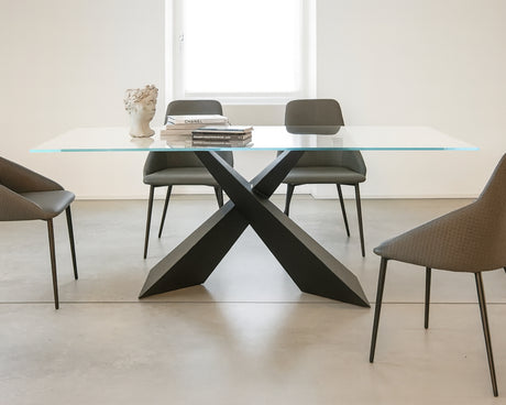 Table à manger en verre pied croisé couleur noir - viadurini - Souffle d'intérieur