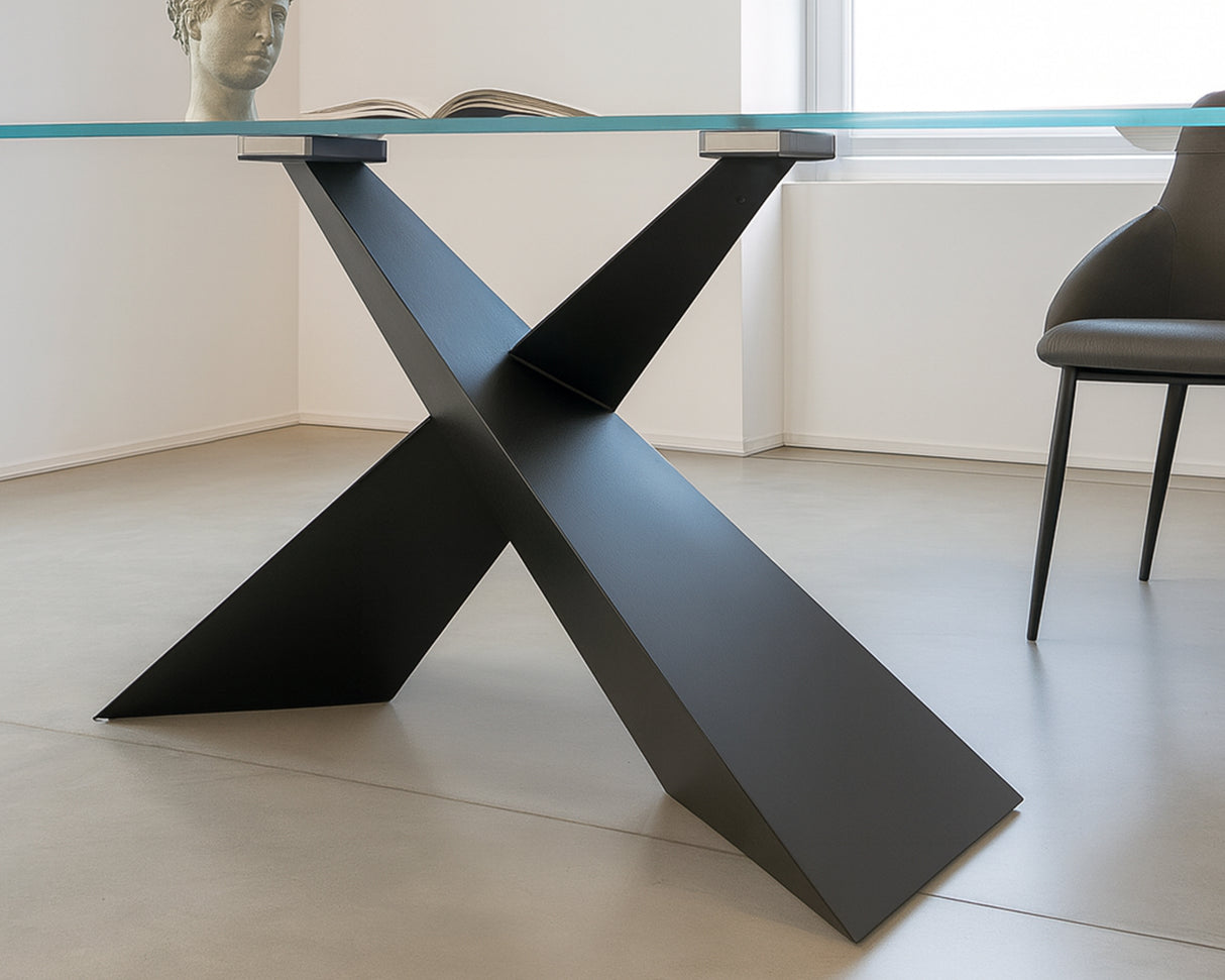 Table à manger en verre pied croisé couleur noir - viadurini - Souffle d'intérieur