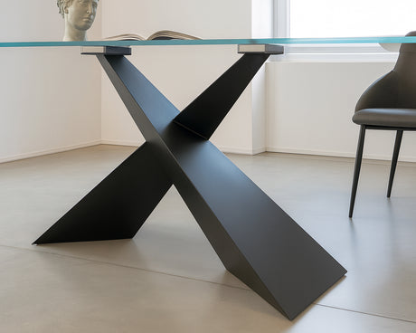 Table à manger en verre pied croisé couleur noir - viadurini - Souffle d'intérieur