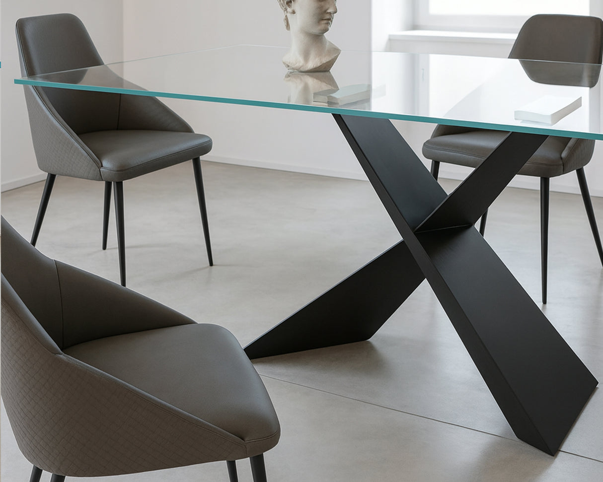Table à manger en verre pied croisé couleur noir - viadurini - Souffle d'intérieur