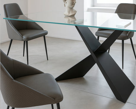 Table à manger en verre pied croisé couleur noir - viadurini - Souffle d'intérieur