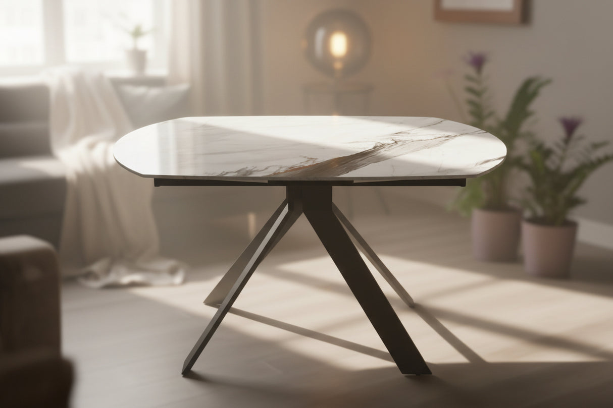 Table extensible céramique couleur marbre blanc marron brillant design - akante - Souffle d'intérieur