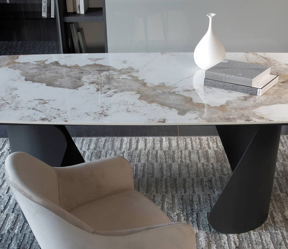 Détail plateau – Tina – céramique effet marbre blanc