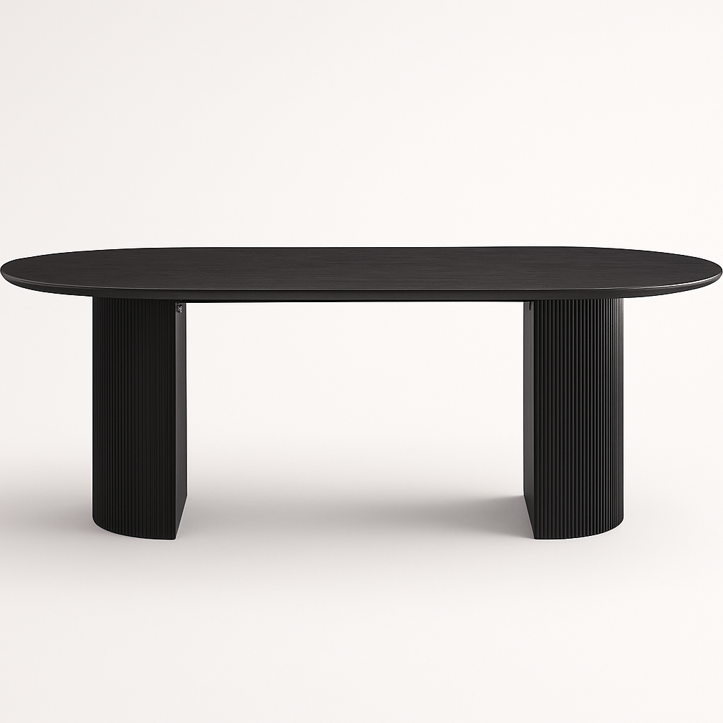 Table à manger ovale noire Lagosy – plateau effet bois 3D et pied design