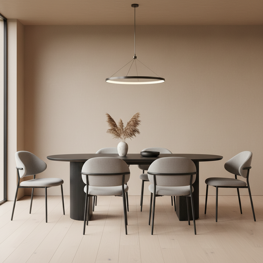 Table à manger ovale noire Lagosy – plateau effet bois 3D et pied design