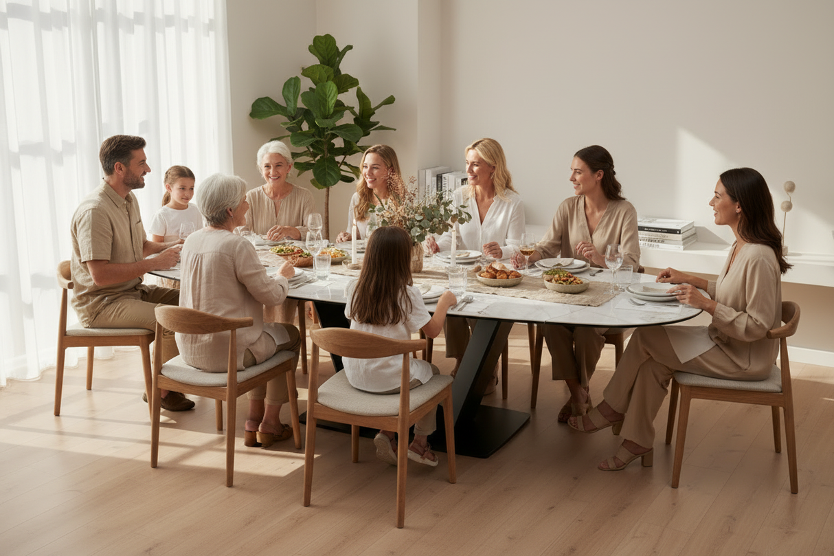 Table ovale extensible effet marbre