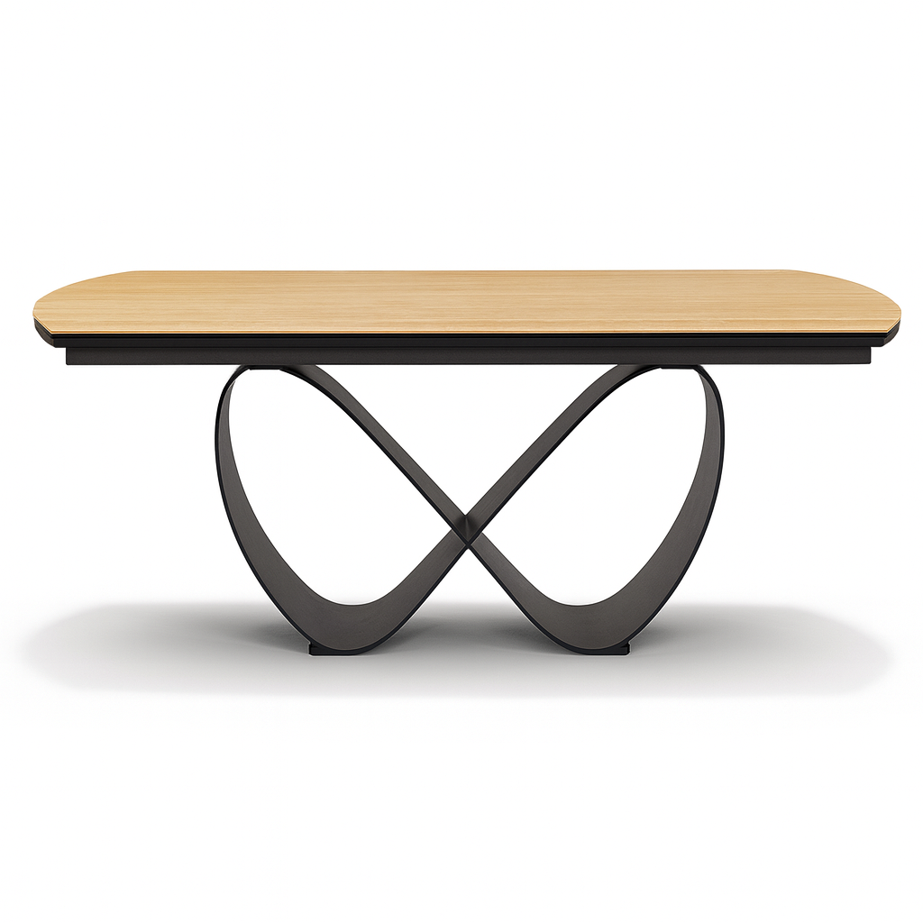 table Celio en céramique sur fond blanc et pieds ruban en metal noir