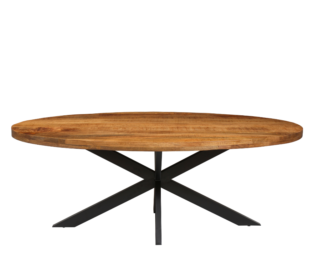 table ovale en bois massif pieds métal noir vue de haut