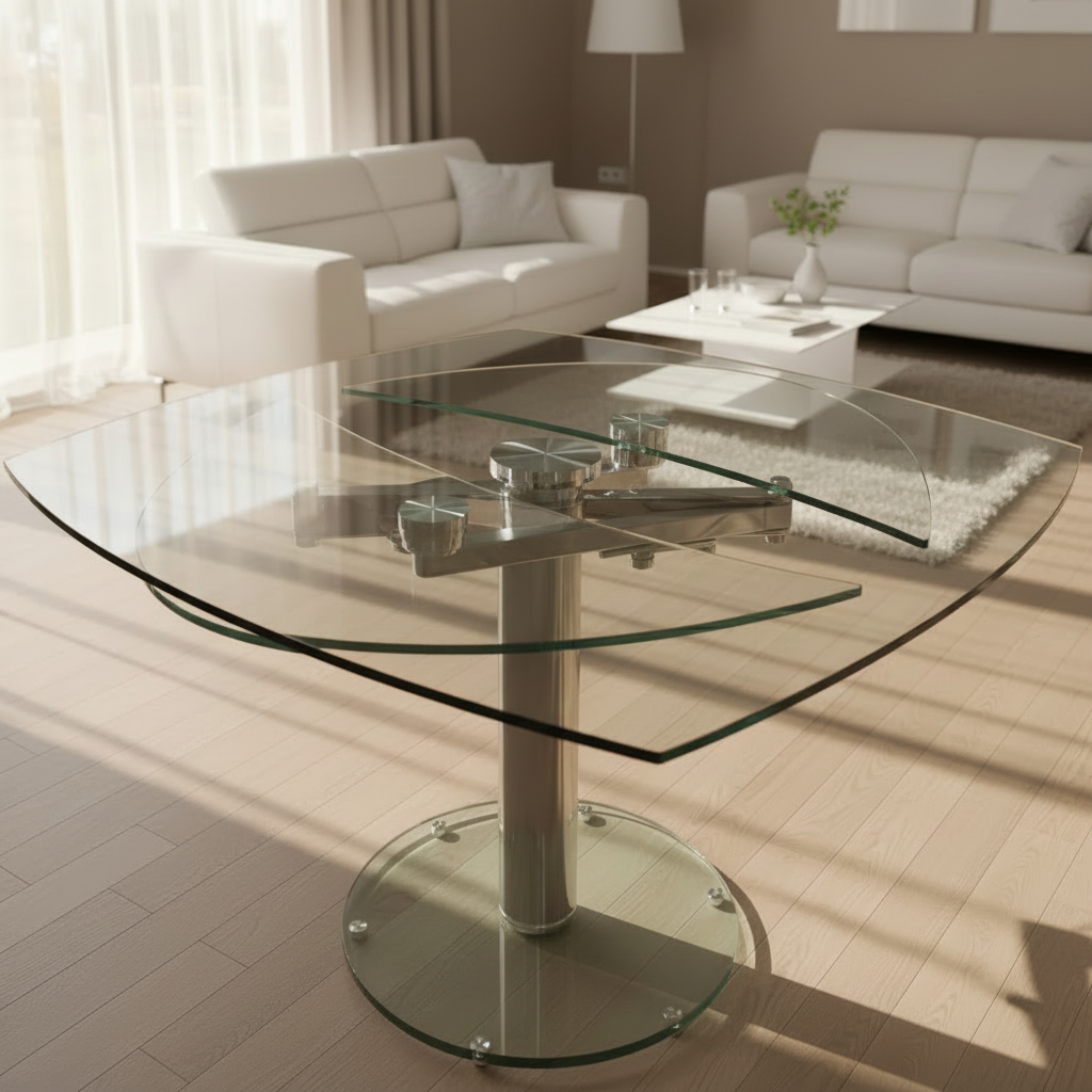 Table ovale de salle à manger en verre transparente extensible - Souffle d'intérieur - eda concept