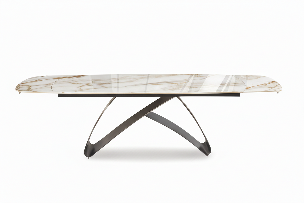 Table à manger KIny - vue profil -céramique effet marbre blanc