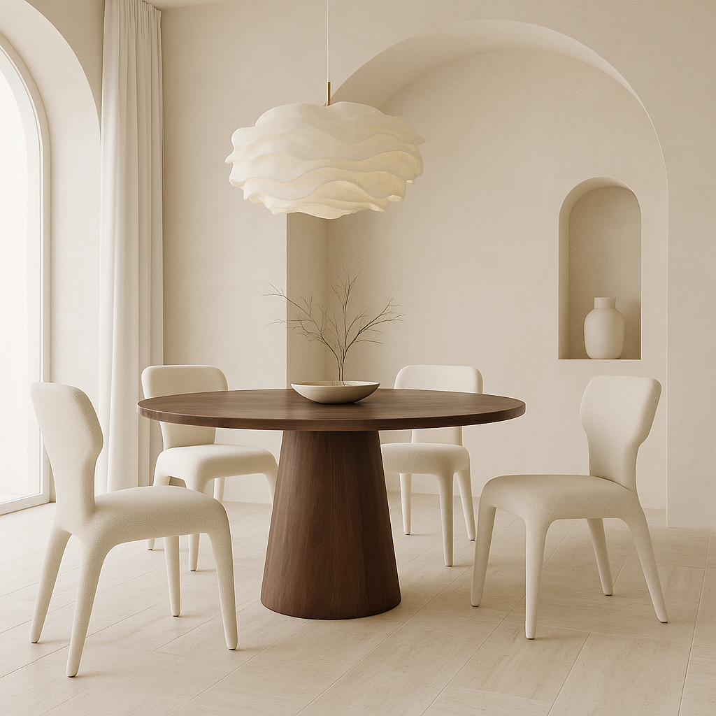 Table ronde de salle à manger en bois noyer - Souffle d'intérieur