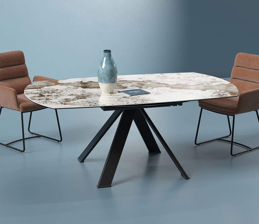 Table céramique extensible marbre cala pieds métal noir - Akante - Souffle d'intérieur