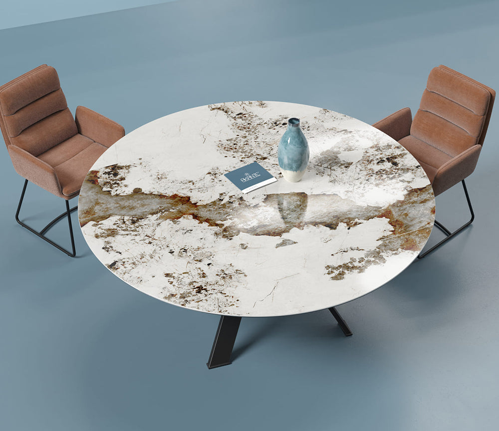 Table ronde céramique extensible marbre cala pieds métal noir - Akante - Souffle d'intérieur