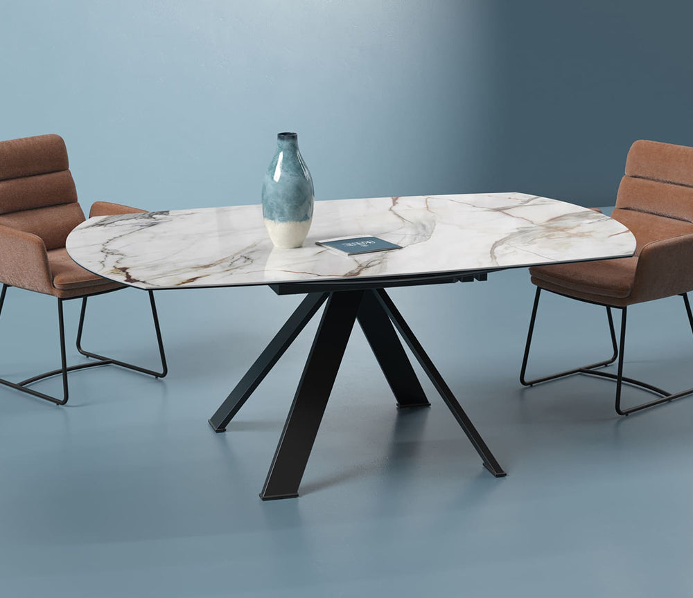 Table céramique extensible marbre fiore pieds métal noir - Akante - Souffle d'intérieur