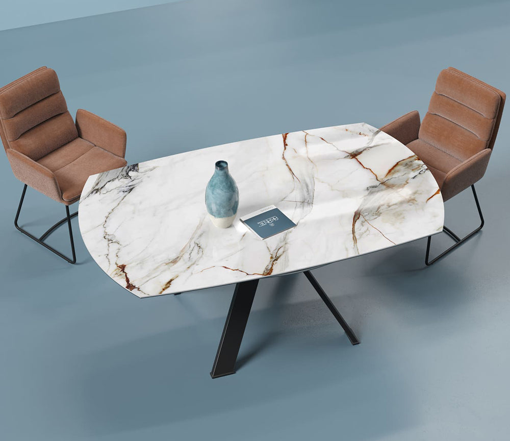 Table céramique extensible marbre fiore pieds métal noir - Akante - Souffle d'intérieur