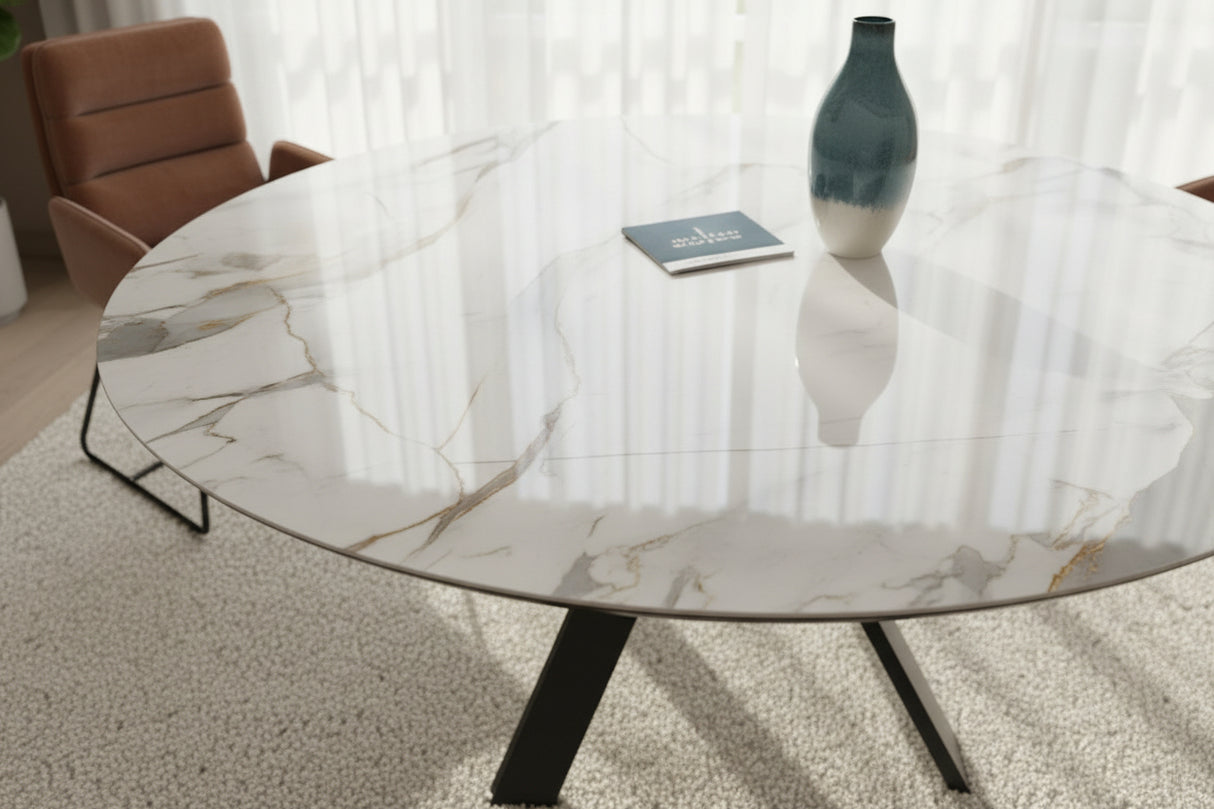 Table Austin Akante céramique marbre Fiorentino extensible – salle à manger contemporaine