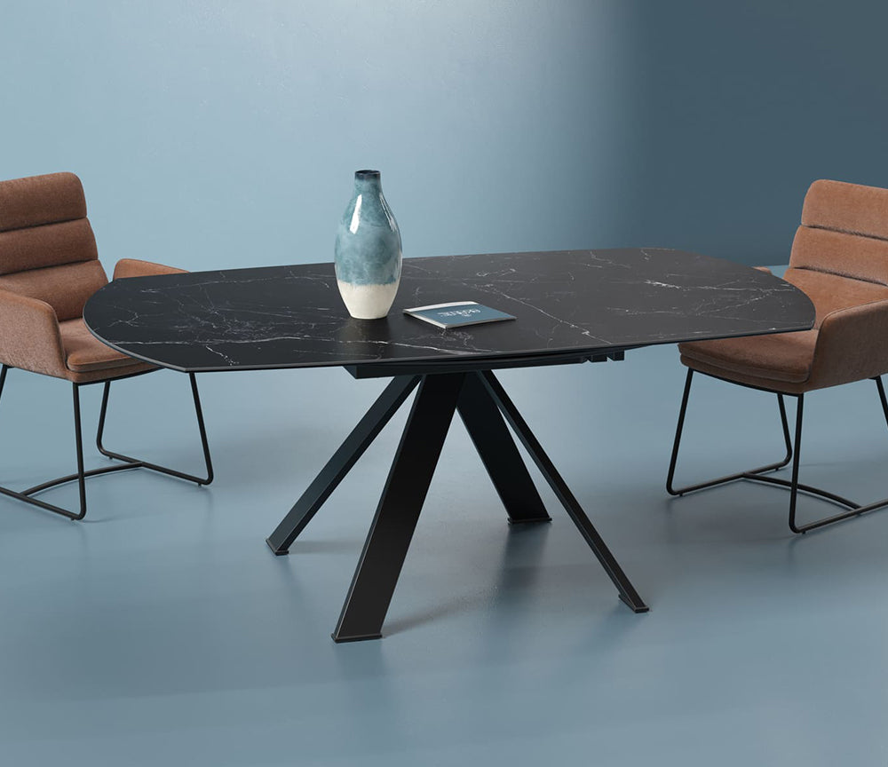 Table céramique extensible marbre noir pieds métal - Akante - Souffle d'intérieur