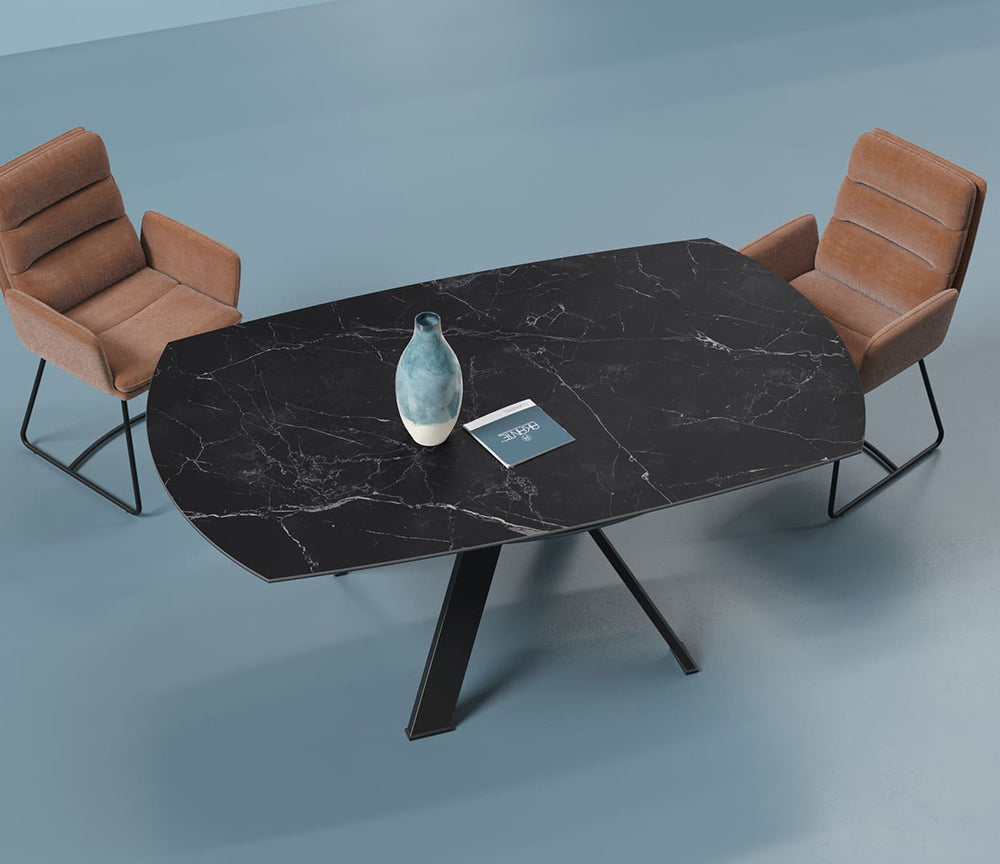 Table céramique extensible marbre noir pieds métal - Akante - Souffle d'intérieur