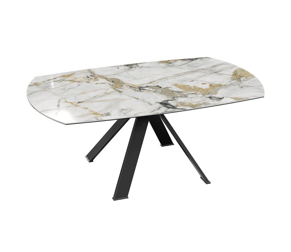 Table ronde céramique extensible marbre doro pieds métal noir sur fond blanc fermé