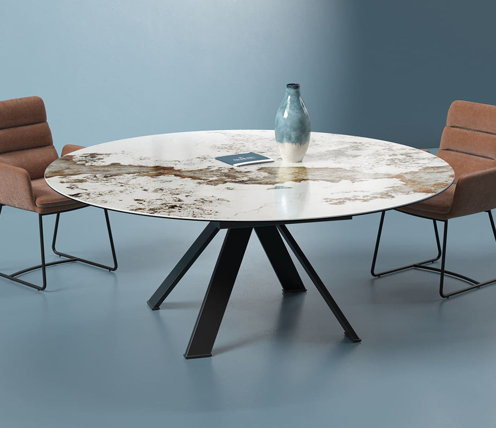 Table ronde céramique extensible marbre cala pieds métal noir - Akante - Souffle d'intérieur