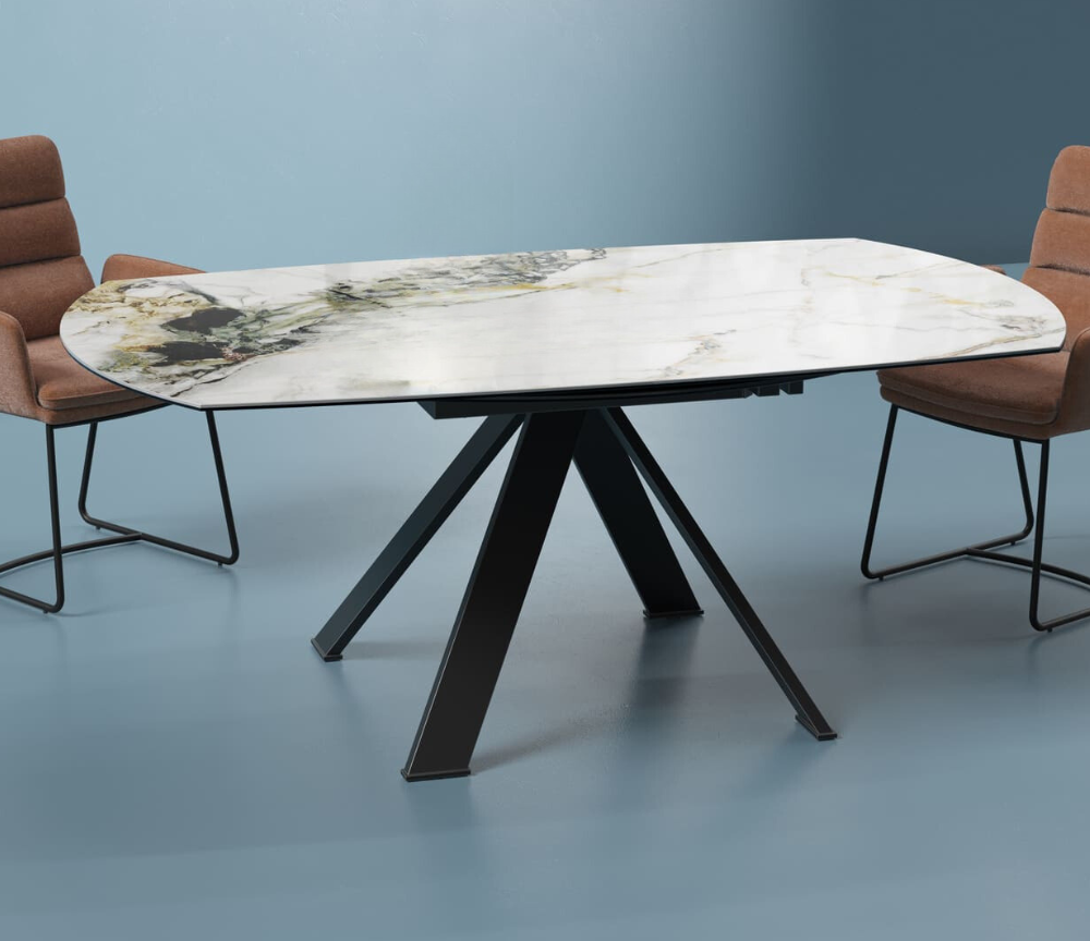 Table céramique extensible marbre doro pieds métal noir - Akante - Souffle d'intérieur