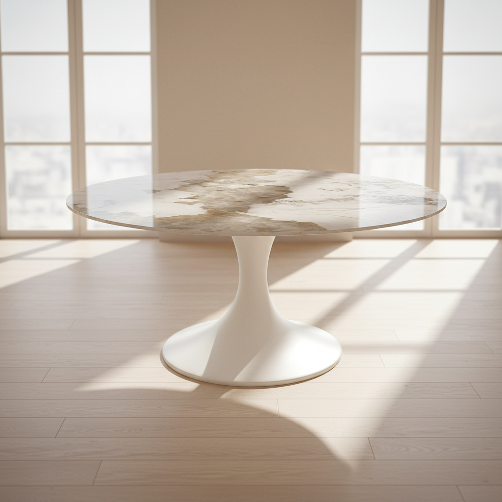 Table Calise - pied central blanc - vue de profil