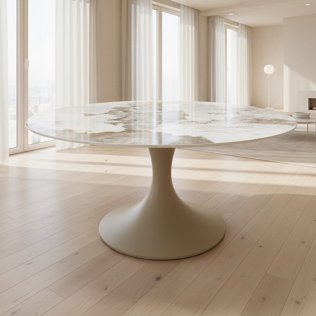 Table à manger Calise - vue de profil - céramique marbre fond blanc