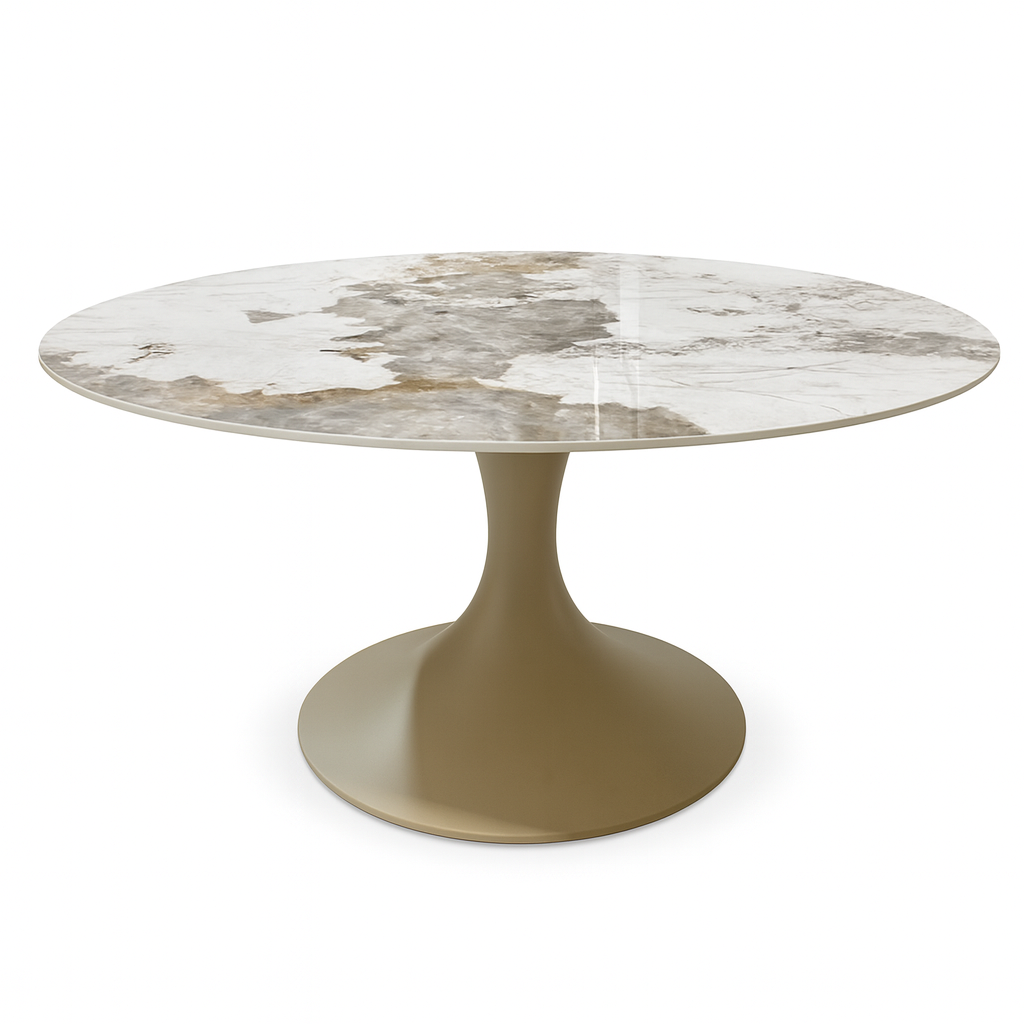 Table à manger Calise - vue de profil - céramique marbre fond blanc