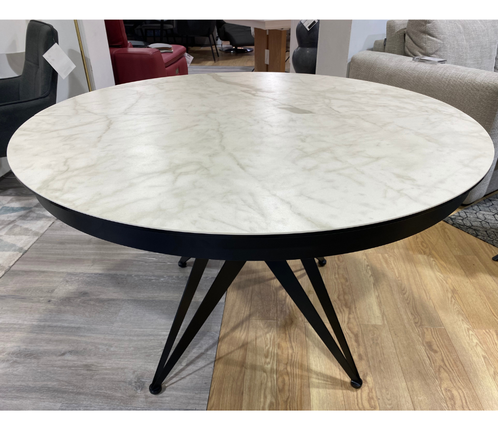 Table ronde extensible céramique marbre blanc mat L120cm - Roxie
