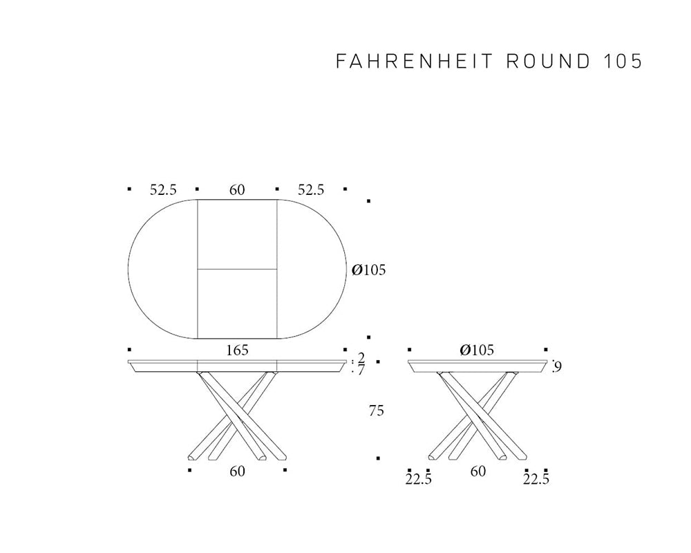 Schéma dimensions – Fahrenheit – 165x105×75 cm