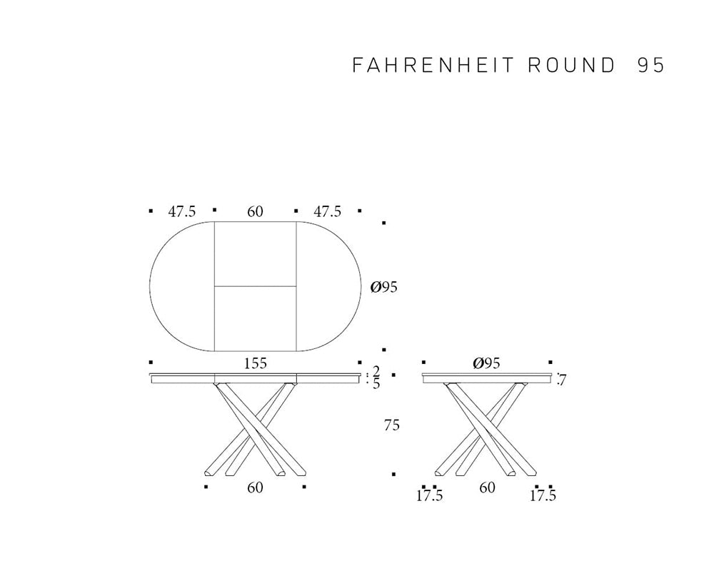 Schéma dimensions – Fahrenheit – 155x95×75 cm