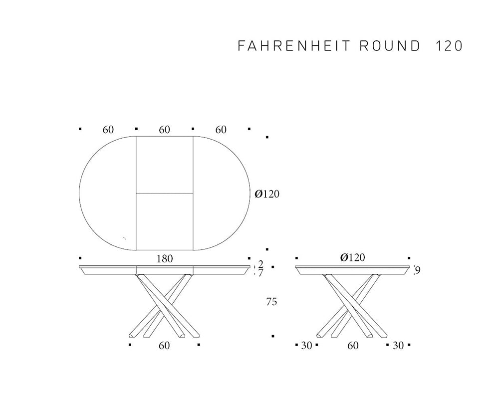Schéma dimensions – Fahrenheit – 180x120×75 cm