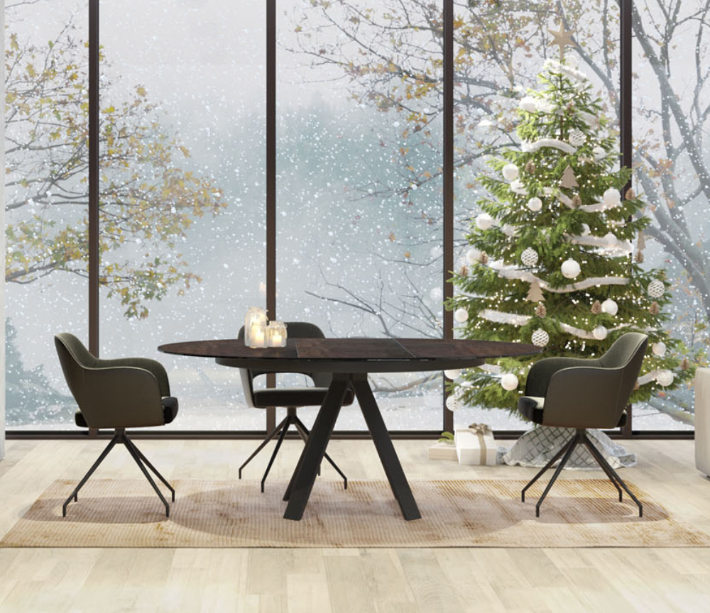 Table ronde ouverte en céramique marron extensible - Souffle d'intérieur