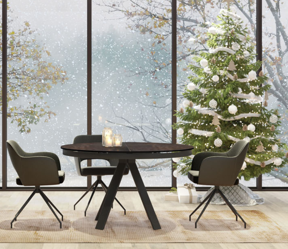 Table ronde en céramique marron extensible - Souffle d'intérieur