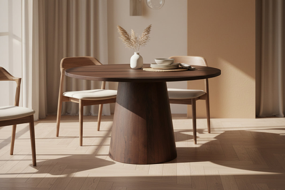 Table ronde de salle à manger en bois noyer - Souffle d'intérieur