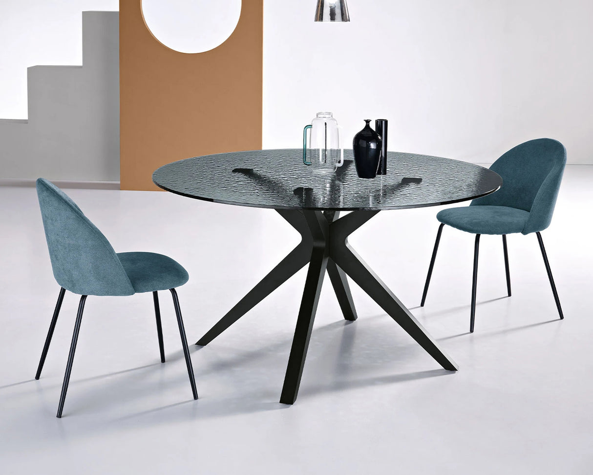 Table ronde plateau en verre pied en noir - ikonecasa- Souffle d'intérieur