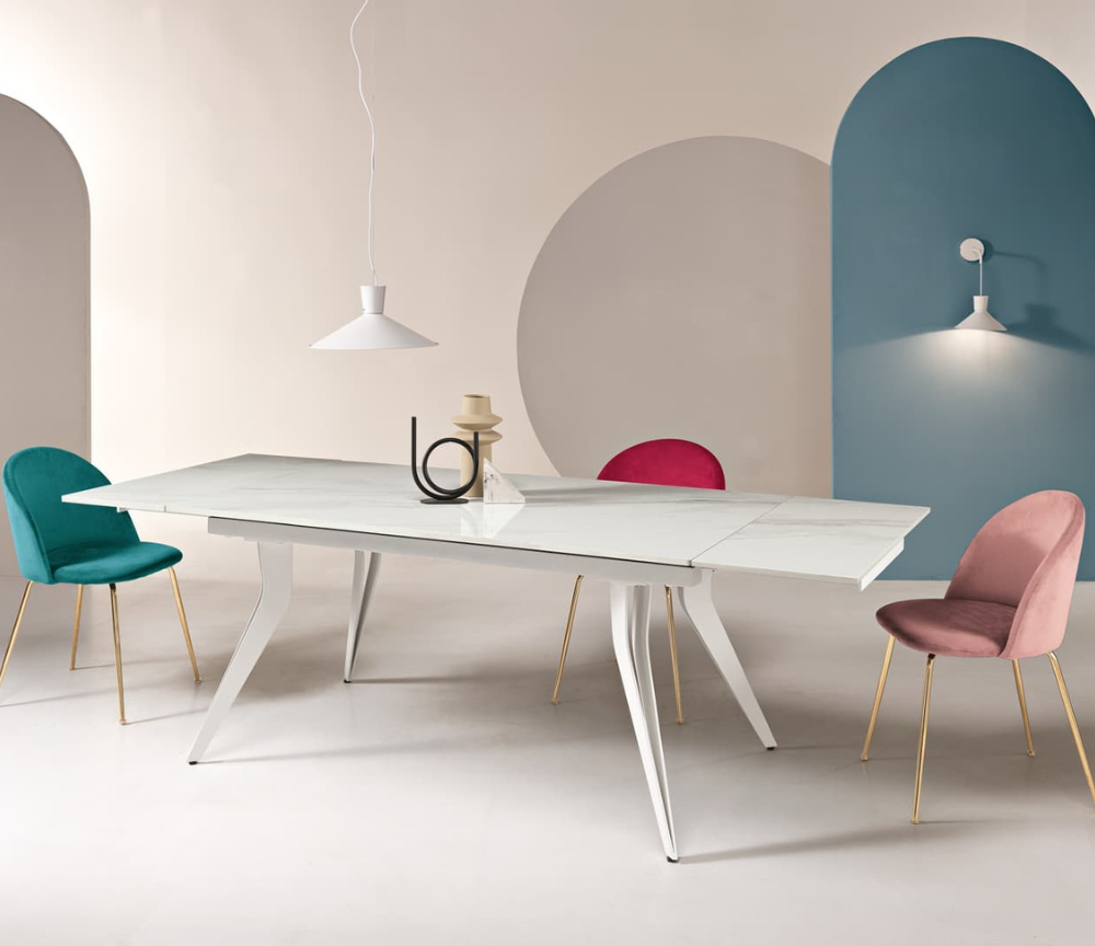 Table marbre blanc mat céramique extensible avec rallonge - Thorus