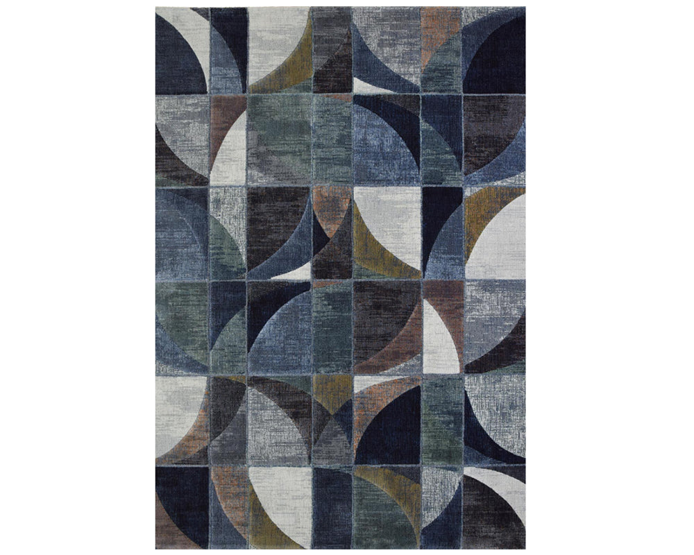 Tapis salon bleu vintage decor graphique moderne rectangulaire - Souffle d'intérieur